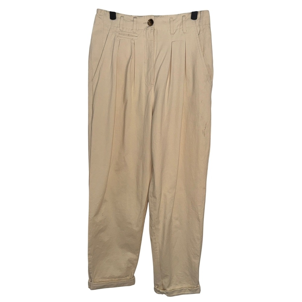 Emery Park Pants Womens Small Cream Tan Pleated High Waist Ankle Tapered EUC